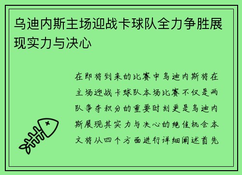 乌迪内斯主场迎战卡球队全力争胜展现实力与决心