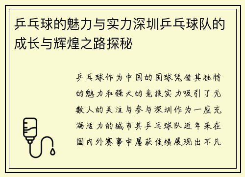 乒乓球的魅力与实力深圳乒乓球队的成长与辉煌之路探秘