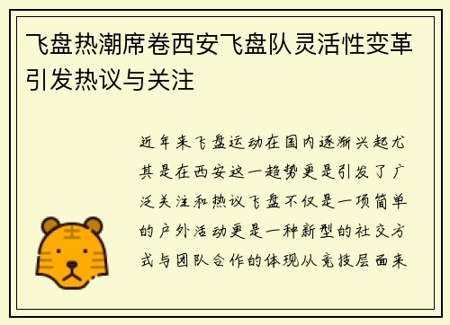 飞盘热潮席卷西安飞盘队灵活性变革引发热议与关注